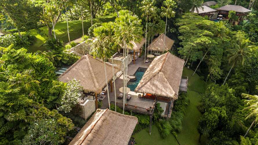 Luxury villa with private plunge pool and tropical views at a Bali wellness and rejuvenation retreat.